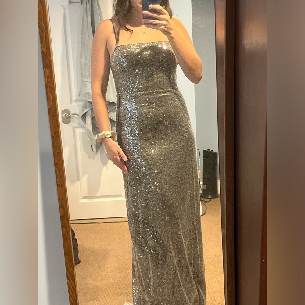 Pewter/silver sequined gown. Worn once!